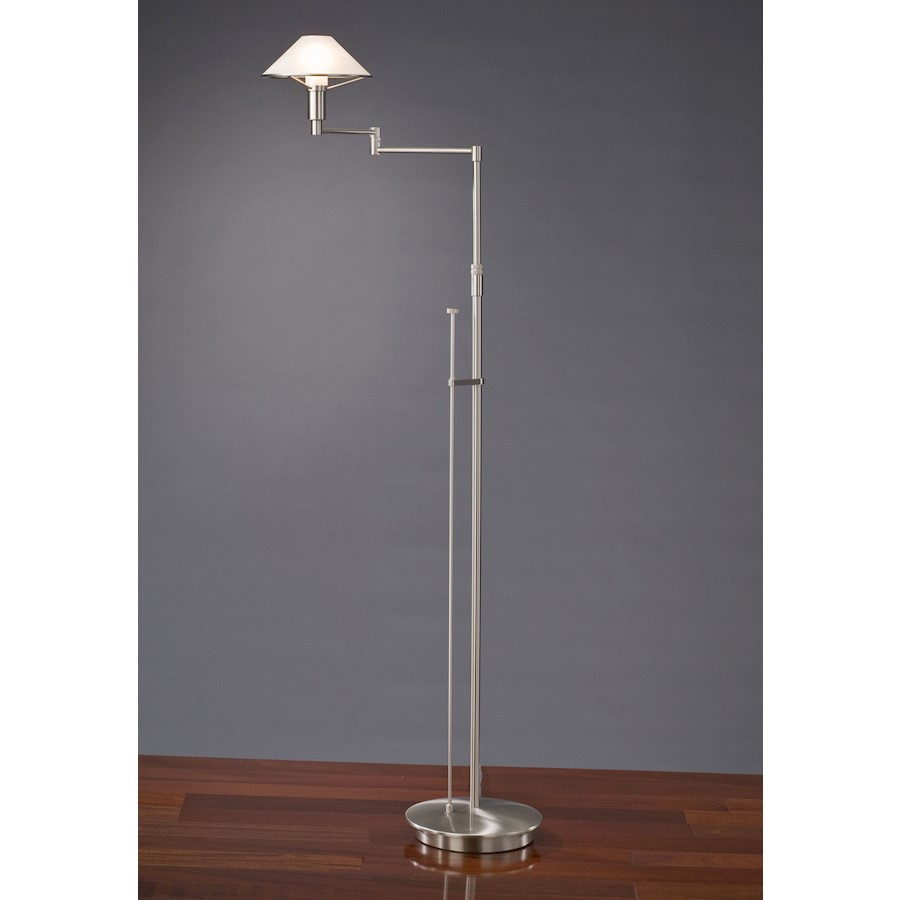 Holtkotter Halogen SwingArm Floor Lamp, Satin Nickel/White 9434SNAWH